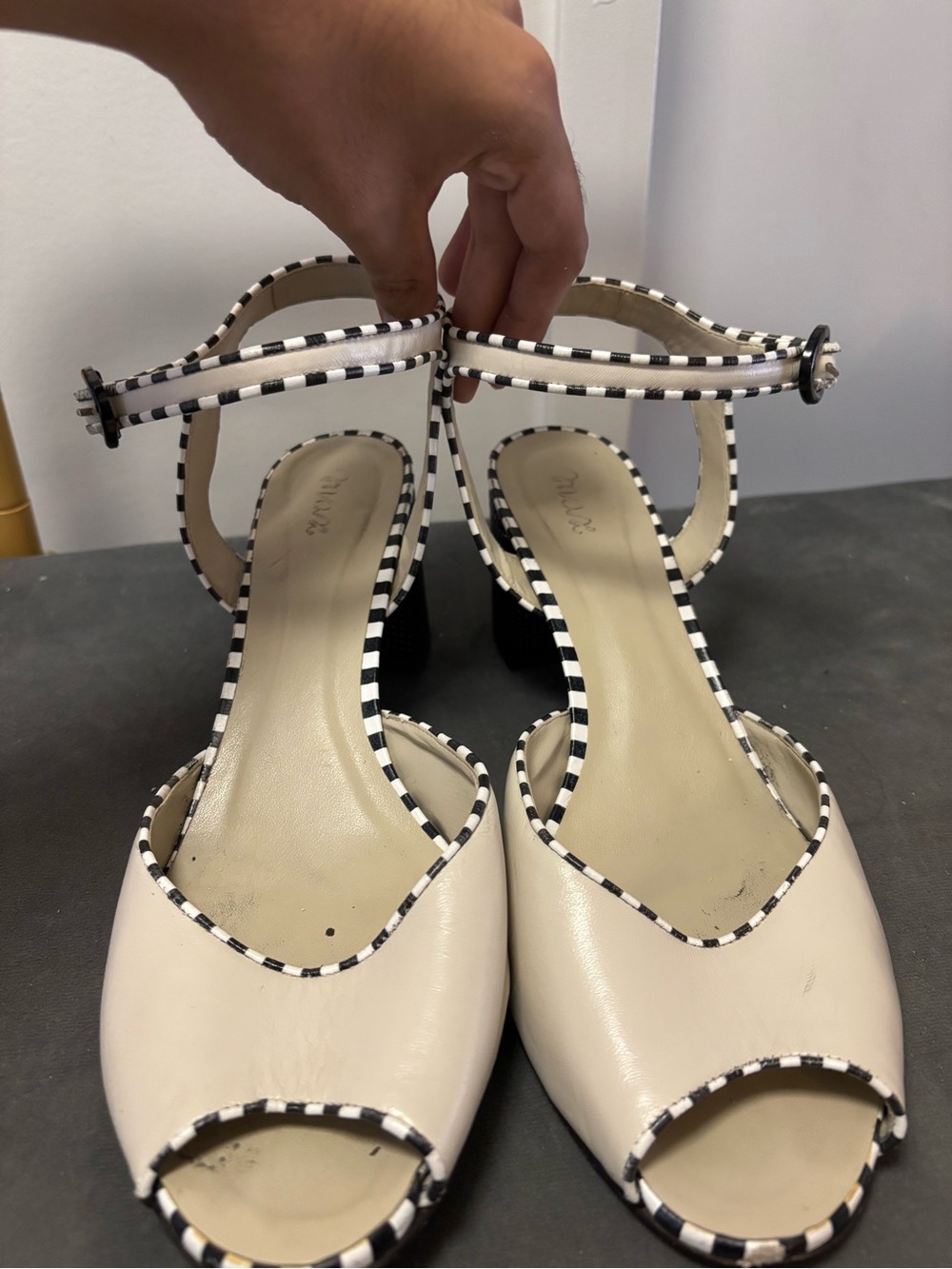 Women’s Cream Ankle-Strap Peep-Toe Heels